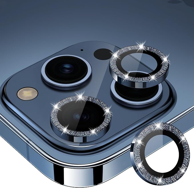 for iPhone 15 Pro/15 Pro Max Camera Lens Protector Glitter, Blue | Individual Metal, 9H Hardness, Scratch Resistant, Shockproof, Drop Protection, Case Friendly, Stylish Accessories by Xfilm