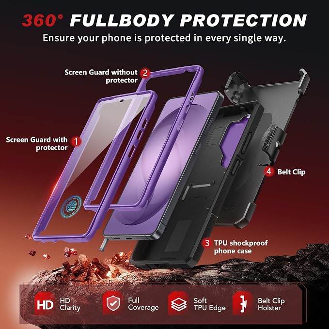 TONGATE Magnetic Stand for Samsung Galaxy S26 Ultra Case, Compatible with Magsafe, [Camera Cover & 2 Front Frames][Military Drop Protection] S26 Ultra Case Built-in Screen Protector & Belt Clip,Purple - Image 8