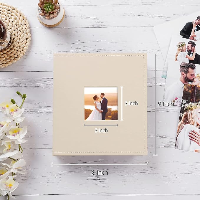 potricher Small Photo Album 4x6 200 Photos, Leather Cover, Beige | Leather 4x6 Picture Album with 200 Horizontal Pockets, Photo Book for Family, Wedding, Anniversary, and Baby - Image 2