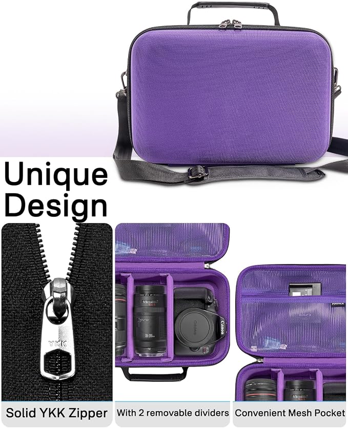 RAIACE Hard Carrying Case Compatible with Canon EOS Rebel T7/ T100/ T6/ R100/ R50/ R5/ R7/ R8, for Sony, for Nikon Camera. Large Capacity Camera Bag for Lens, Cables, Cards and Accessories. - Purple - Image 6