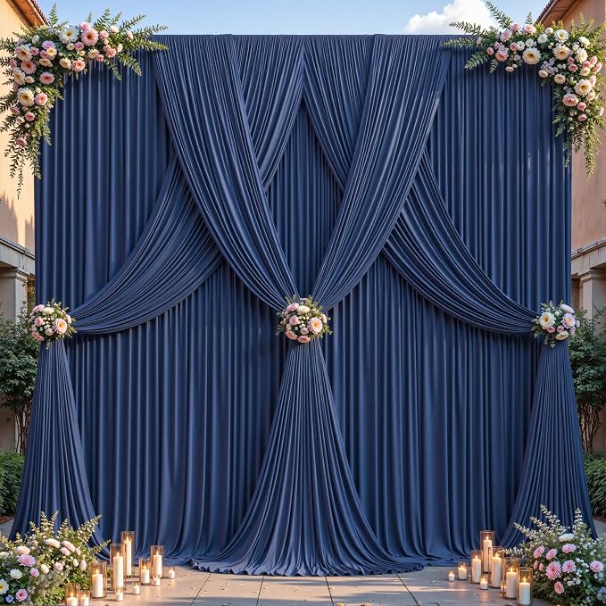 24ftx10ft Wrinkle Free Navy Blue Backdrop Curtain - 10 Feet Photography Backdrop Drapes, Silky Polyester Back Drop Cloth for Wedding Baby Shower Balloon Arch Background - Image 8