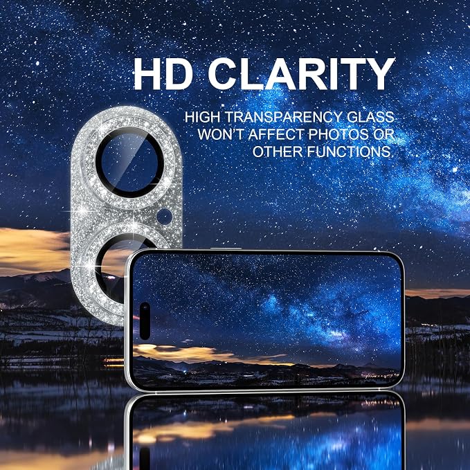 Choiche for iPhone 17 Camera Lens Protector, Glitter-Silver | Bling Metal Camera Cover with 9H Tempered Glass Lens Screen Protector Accessories, Strong Adsorption, Case-Friendly - Image 5
