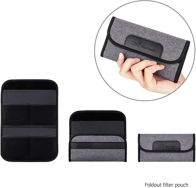 4-Pocket Lens Filter Pouch Case for Circular Filter Up to 82mm, Dustproof Lens Filter Wallet with Padded Elastic Interior for ND UV CPL Filter | Padded Folding Filter Bag, Hoop & Loop Closure, Durable Polyester Material, Handy Size 8.3x4.1x1.0", Compac... - Image 6