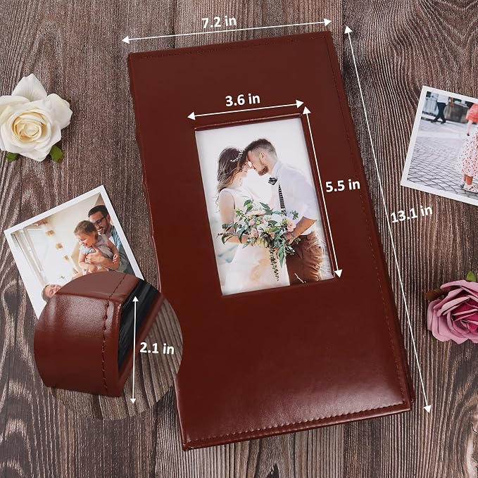 RECUTMS 300 Pocket Photo Album 4x6 PU Leather Cover Baby Photo Book Brown | Black Pages, Horizontal Pockets, Small Album for Wedding, Personalized Christmas Anniversary Picture Book, DIY Cover Window - Image 2