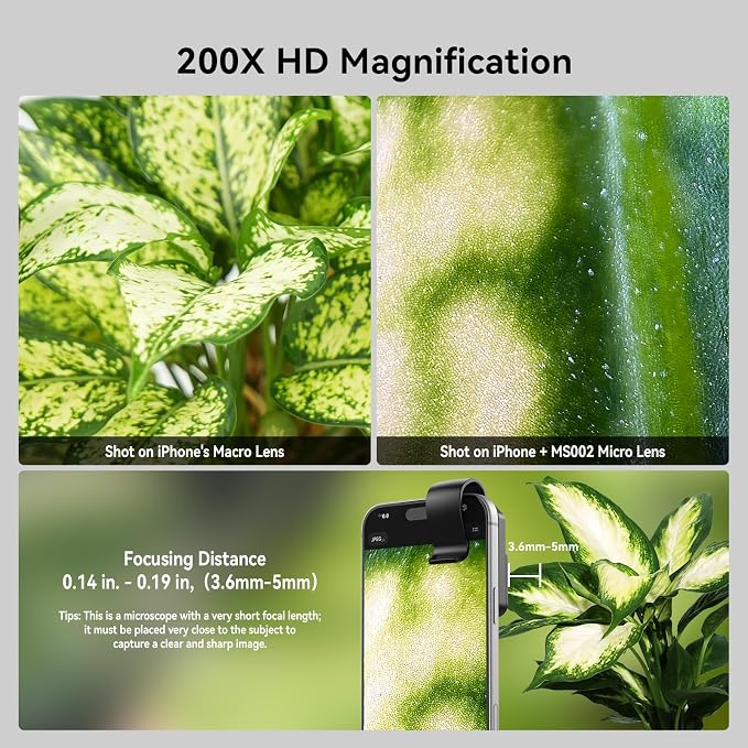 200X Phone Mini Pocket Microscope with CPL Filter, LED Light, Universal Clip, Nano Zoom Portable Digital Microscope Camera Attachments for 99% Smartphone - Image 3