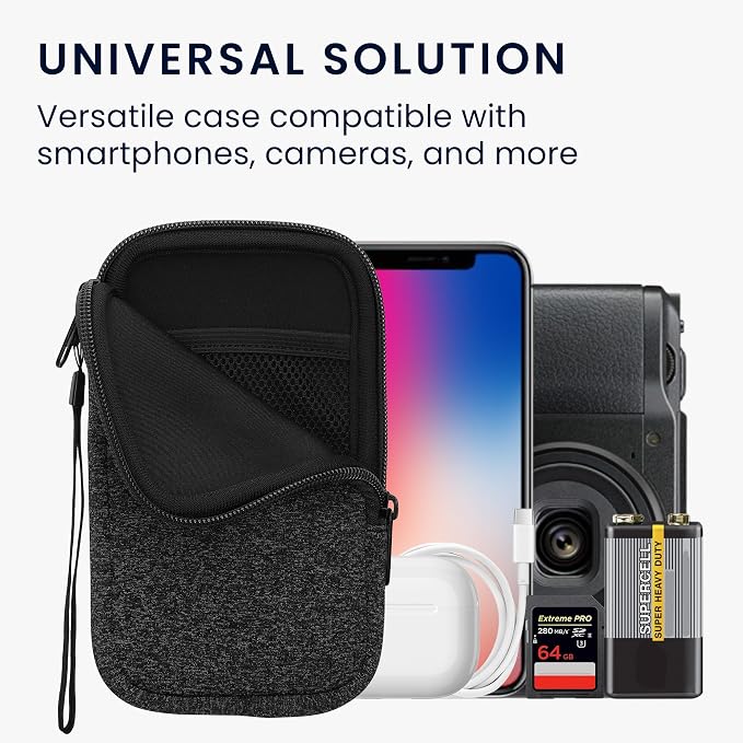kwmobile Universal Phone Pouch Size L - 6.5" - Neoprene Smartphone Pouch with Zip - Water-Repellent Mobile Phone Case - Sleeve in Anthracite/White - Image 4