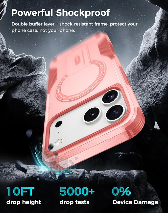 Goton 3 in 1 for iPhone 17 Pro Case with Privacy Screen Protector Pink | Glass Camera Lens Protector,Compatible for MagSafe,Invisible Kickstand, Shockproof Phone Cover for iPhone 17Pro - Image 4