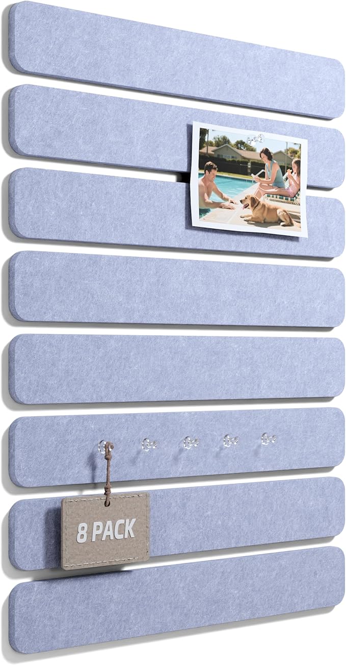 Fluxynara 13" x 2" Felt Wall Panels, Soft Periwinkle | 8-Pack Includes 50 Push Pins and Adhesive Tabs for Photos, Notes and Decor in Bedroom Doors, Home Office or Studios by FLUXYNARA
