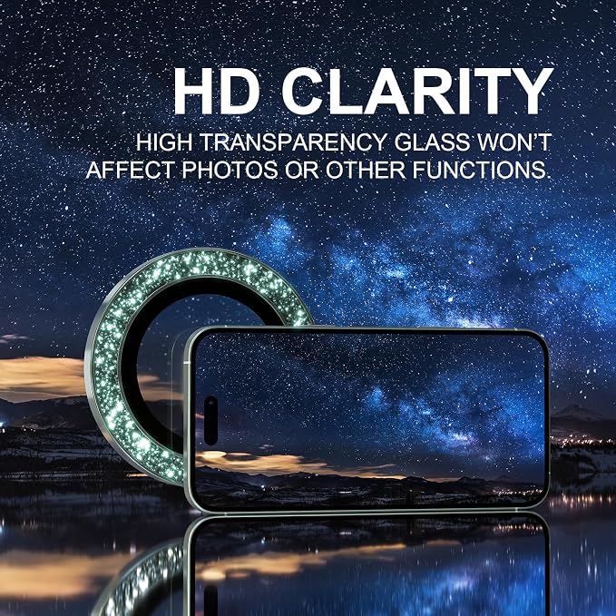 Choiche for iPhone 16/16 Plus Camera Lens Protector Bling, Glitter-Teal | Ultra HD, 9H Tempered Glass Camera Cover Screen Protector Metal Individual Ring Decoration Accessories, 2-Lens, 6.1/6.7-inch - Image 5