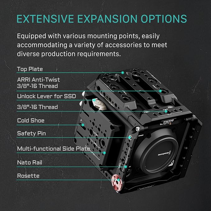 Tilta Camera Cage Base Kit Compatible with Blackmagic Pyxis 6K/ Pyxis 12K| Includes Full Cage, Top Handle, Side Handle, Side Plate, Bottom Plate & Mini Tool | ES-T21-A - Image 11