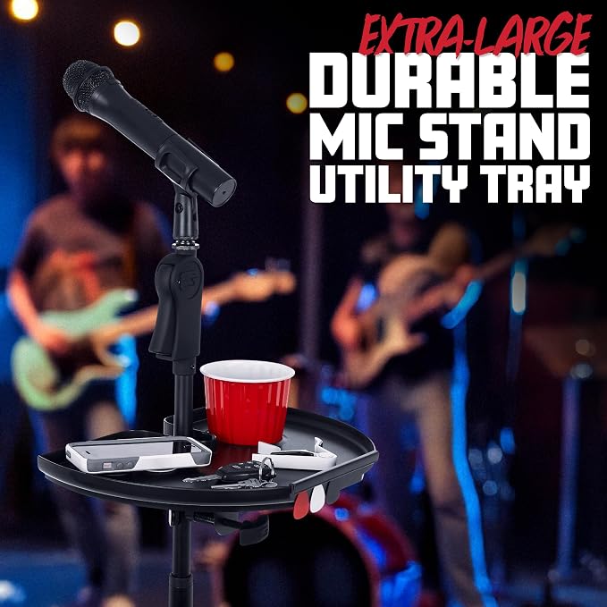 Gator Frameworks Essentials Line Mic Stand 14x9" XL Accessory Tray | Holds Picks, Accessories, and a Drink Clamps Securely to Mic Stands (GFW-MICACCTRAYXL) - Image 2
