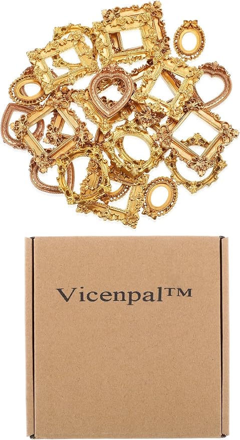 Vicenpal 200 Pcs Gold Mini Vintage Picture Frames Bulk | Small Vintage Photo Frames, Antique, Resin, Baroque, Ornate, Cute Wallet Size, for DIY Jewelry Gifts Christmas Wedding Decor - Image 8