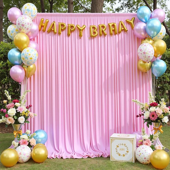 10ft x 10ft Wrinkle Free Pink Backdrop Curtains for Parties, Polyester Baby Pink Backdrop Drapes 2 Panels 5x10ft for Wedding Girl Birthday Party Photography Background - Image 9