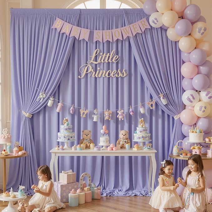 30ft x 10ft Wrinkle Free Lavender Backdrop Curtains for Parties, Light Purple Photo Backdrop Drapes 6 Panels for Wedding Girls Birthday Photography Party Background Baby Shower - Image 3