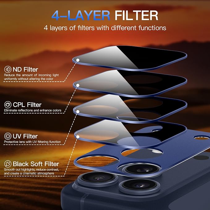 Suoman ND/UV Filter for iPhone 17 Pro Camera Lens Protector - Filter Kit | with ND/CPL/UV/Black Soft Filter Kit,Strong Adsorption,Tempered Glass Lens Film,All-in-one Metal Camera Cover - Image 4