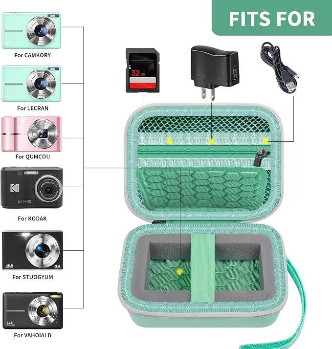 Comecase Digital Camera Case for Kodak PIXPRO FZ45 FZ55, Light Green | Fits Cameras up to 4.33 x 3.07 x 2.3 in, Pre-Cut Foam, Elastic Strap&Hand Strap, Mesh Pocket for Accessories, Case Only - Image 2