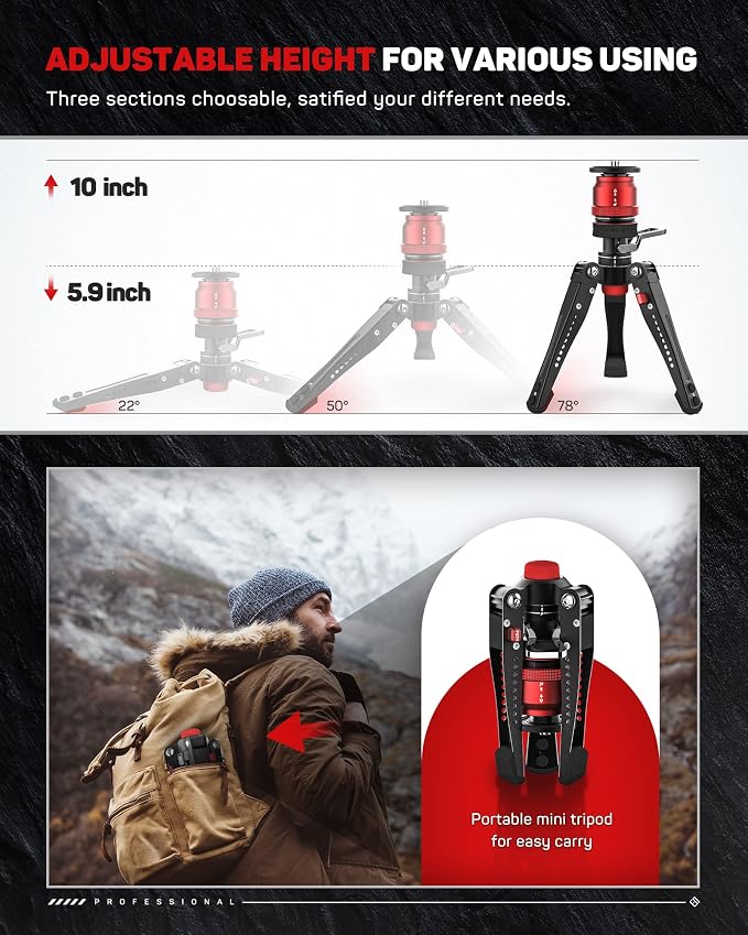 IFOOTAGE Cobra 3 Base-P Monopod Base with Pedal 10" Tripod | Aluminum Desktop Small Tripod for Camera with 1/4" & 3/8" Screws Compatible with Sony Nikon Canon DSLR Cameras, 17.64lbs - Image 5