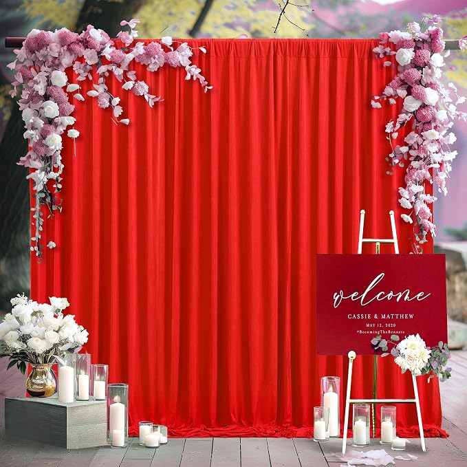 Red Backdrop Curtains 2 Panels-Wrinkle-Free Polyester Photography Drapes Party Photo Backgrounds for Wedding Christmas Photo Backdrops- 8 X10FT (Red) - Image 2