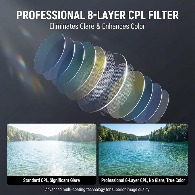52mm CPL Filter, Clip on Lens Filter Camera Lens, HD Circular Polarizing Filter, CPL Filter Compatible with DSLR/iPhone 17/16/15/14/12/Samsung Galaxy Pixel and Other Smart Phones/Camera - Image 3