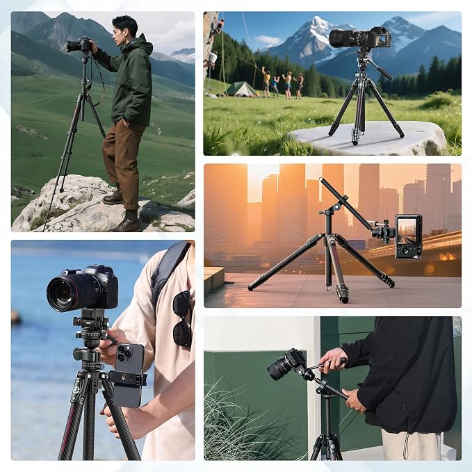ULANZI JJ06 GlideGo Carbon Fiber Video Tripod, 73.6in, 11lb Load | Dual 360° Pan Head, Portable Lightweight Pro Carbon Fiber, UKA Quick Release, Professional Travel Tripod, with Bag - Image 8
