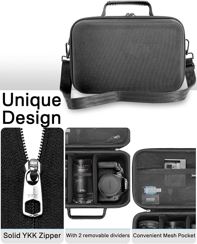 RAIACE Hard Carrying Case Compatible with Canon EOS Rebel T7/ T100/ T6/ R100/ R50/ R5/ R7/ R8, for Sony, for Nikon Camera. Large Capacity Camera Bag for Lens, Cables, Cards and Accessories. - Black - Image 5