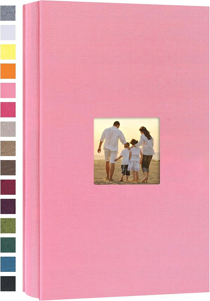 potricher Photo Album 4x6 Pictures, 300 Pockets, Linen Cover, Pink | Linen Cover, Front Window, Large Capacity 4x6 Picture Albums, Photo Book for Family, Wedding, Anniversary, Baby, Keepsake by potricher