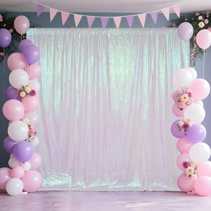 SquarePie 8x10ft Iridescent Sequin Backdrop, High Density Non-Transparent Glitter Curtain for Photography, Birthday, Wedding Party Decorations, Thick Solid Background with 4" Rod Pocket, 1 Panel - Image 4
