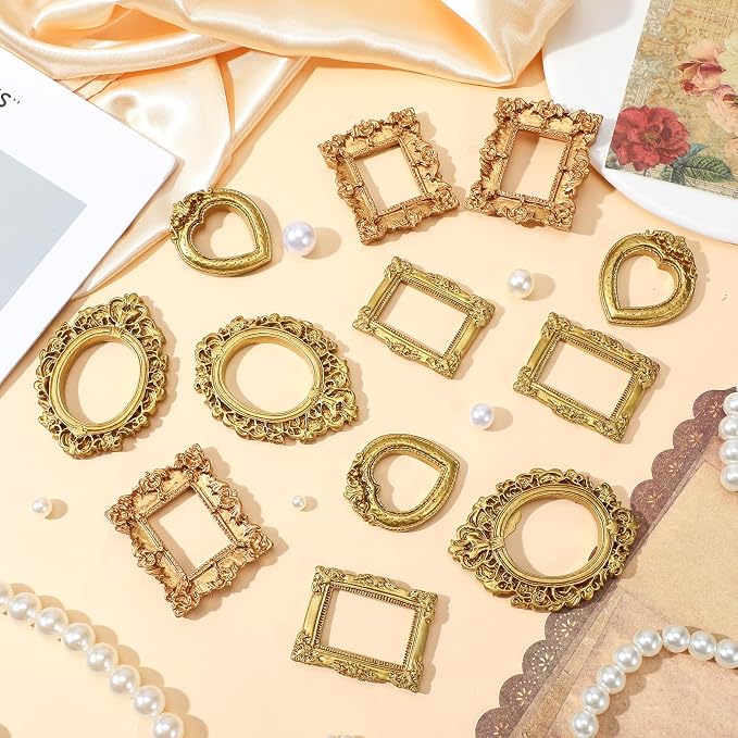 Ymapinc 16Pcs Small Gold Picture Frames, Vintage Baroque Mini Gold Frames for Crafts, Resin Picture Frame for Wedding/Christmas/DIY Decor, Mini Antique Frame - Image 4