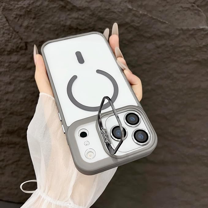 for iPhone 17 Pro Max Magnetic Case with Kickstand, [Compatible with MagSafe] Built in Stash Stand Clear Shockproof Soft Cover Camera Lens Protection Case for iPhone 17 Pro Max 6.9", Gray - Image 6