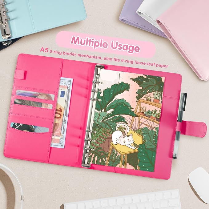A5 Kpop Photocard Binder, PU Leather 6-Ring Album with Magnetic Closure, Includes 30 Pack 4-Pocket Pages for 240 Cards, Card Holder for Trading and Collectible Cards (Rose) - Image 6
