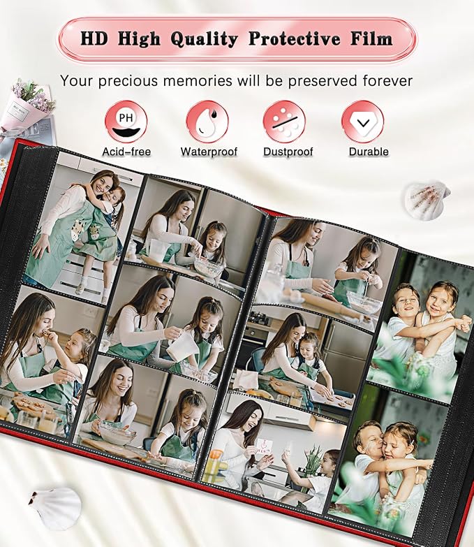 Ejblfe Photo Album 4x6,Linen Cover Slide-in Photo Album Book Can Holds 600 4x6 Photos with 60 Black Sheets for Family,Wedding,Baby and Holiday Pictures (Red) - Image 4