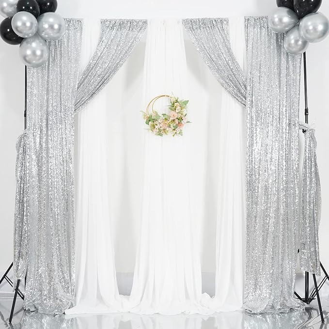 Poise3EHome Silver Sequin Backdrop Curtains,2ft x 8ft Sequin Photography Backdrop Curtain 2 Panels for Party Decoration - Image 8