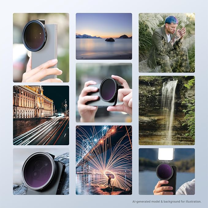 NEEWER 67mm Variable ND Filter & Threaded Phone Clip Set, Adjustable ND2-32 HD Neutral Density Mobile Photography Accessories, Compatible with iPhone 17 Pro Max Samsung S26 Ultra - Image 8