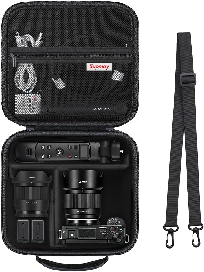 Carrying Case for Sony Alpha ZV-E10/ ZV-E10 II/ZV-E1/ a6400/ a6700/ a6100/ a6000/ a6500/ a6600 Digital Camera, Vlog Camera Kit Storage Holder Fits Tripod, Lens, LED Video Light, Battery, Black by Supmay