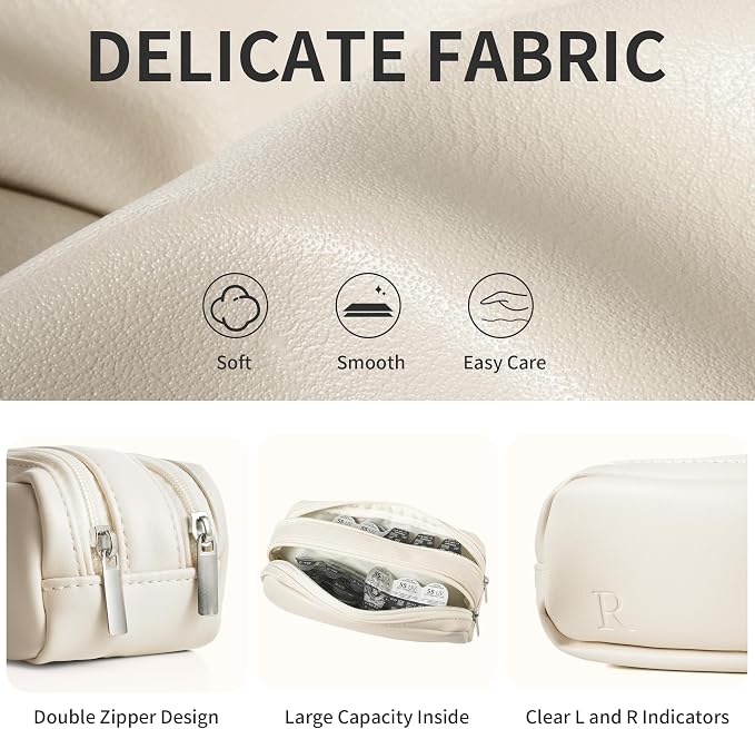Portable Daily Contact Lens Case Organizer, Traveling Contact Cases Bag with Clearly Labeled R & L, Water-Resistant Disposable Contact Lens Dispenser, Storage up to 60 lenses(Beige) - Image 4