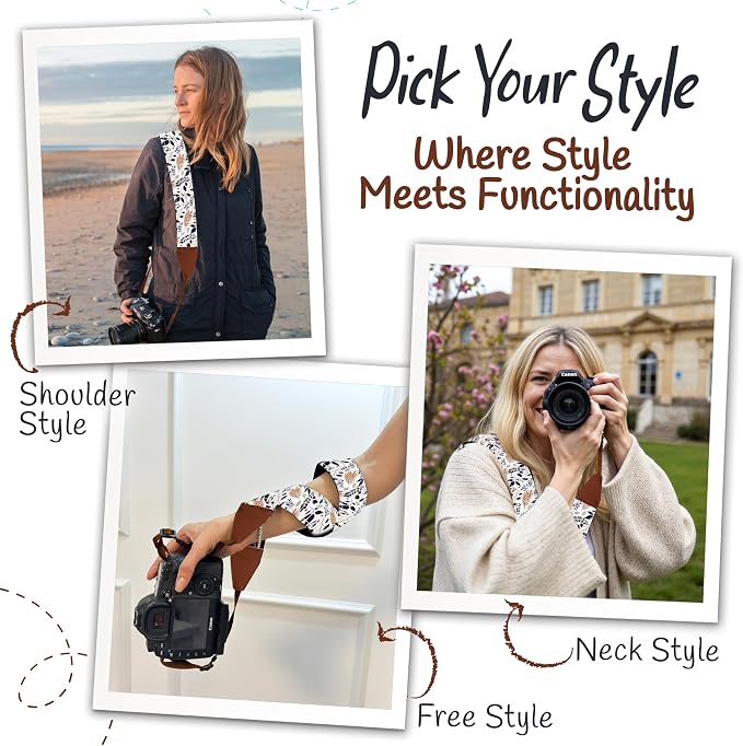 Art Tribute Camera Strap - Shoulder, Crossbody & Neck Camera Strap for Photographers, Fits All Cameras, Canon Nikon Sony Fujifilm, Padded Strap W/Quick Release, Embroidered Cotton & Leather Ends - Image 6