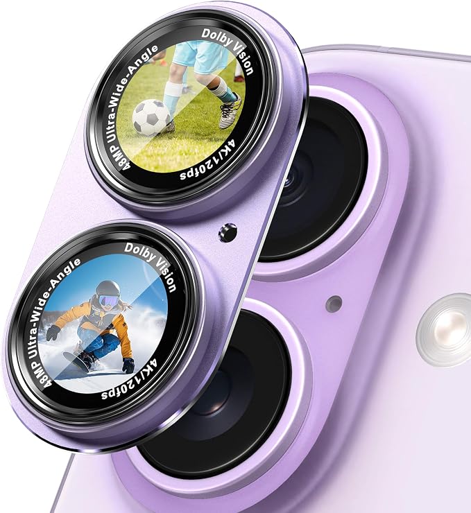 CACOE Metal Camera Lens Protector for iPhone 16/16 Plus/17 Cover | Tempered Glass Cover, Anti-Scratch, Drop-Proof, Strong Adhesion, Camera Screen Cover Accessories, Purple by CACOE