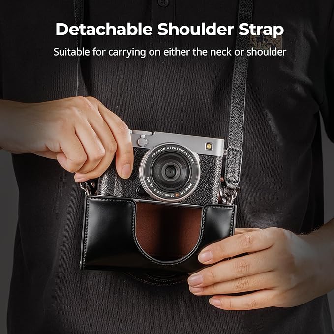 SmallRig Leather Case Bag for FUJIFILM X-E5 / X100VI, for Ricoh GR IV/GR III, Carrying Case with Magnetic Closure, Protective Pouch, Compact Storage Bag, Crossbody Bag, Shoulder Strap, Black- 5987 - Image 4