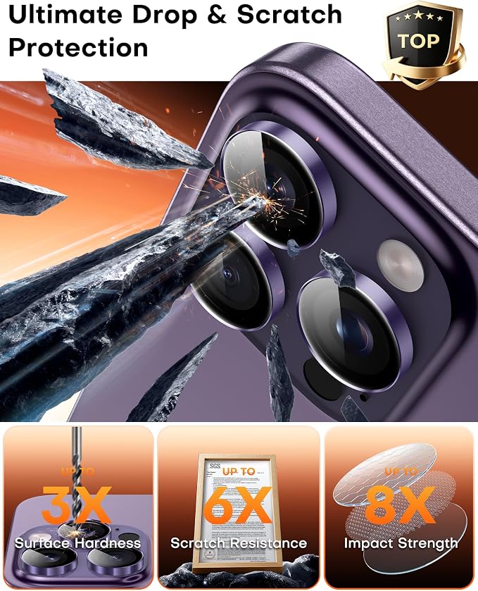 TOCOL for iPhone 14 Pro Max Camera Lens Protector/iPhone 14 Pro Camera Lens Protector Tempered Glass HD Individual Scratch Resistant Cover Accessories Case Friendly 2 Pack（Purple） - Image 4