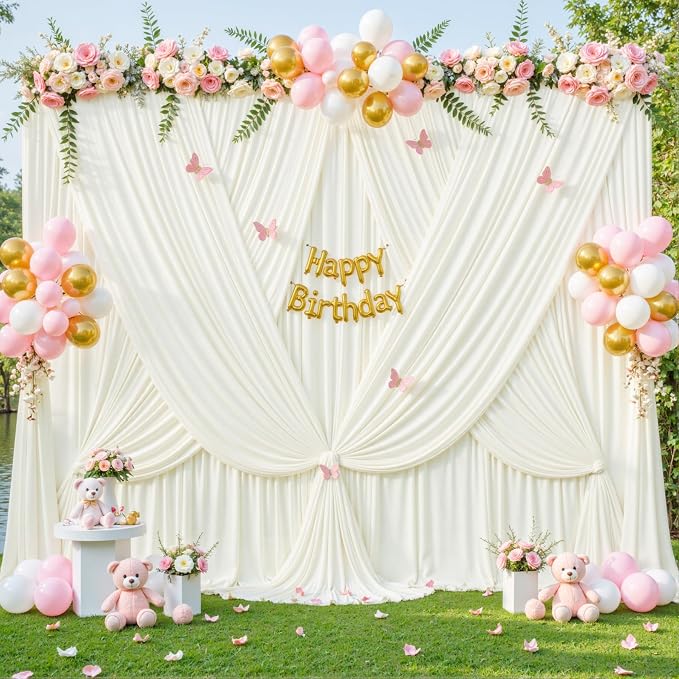 10 Panels Ivory Backdrop Curtain for Wedding Parties Wrinkle Free Ivory Photo Curtains Backdrop Drapes Fabric Decoration for Baby Shower Photography 5ft(W) x 10ft(H)" - Image 8