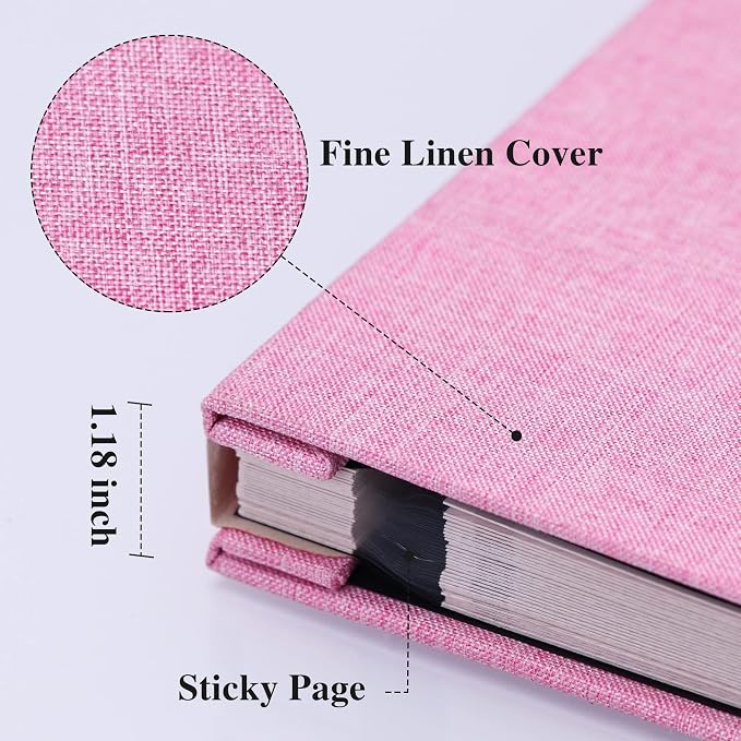 Vienrose Large Self Adhesive Photo Album with Window 13x12.6 60 Pages Pink | Linen Cover, Scrapbook, Fits 4X6 8X10 10X12 Pictures, Metallic Pen, Diy - Image 3