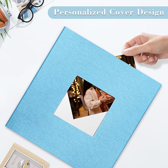 Large Photo Album Self Adhesive, DIY Scrapbook Album for 4x6 8x10 10x12 Pictures, 60 Pages Light Blue Linen Cover Memory Book, Ideal Gift for Family Wedding Baby Christmas Anniversary - Image 2