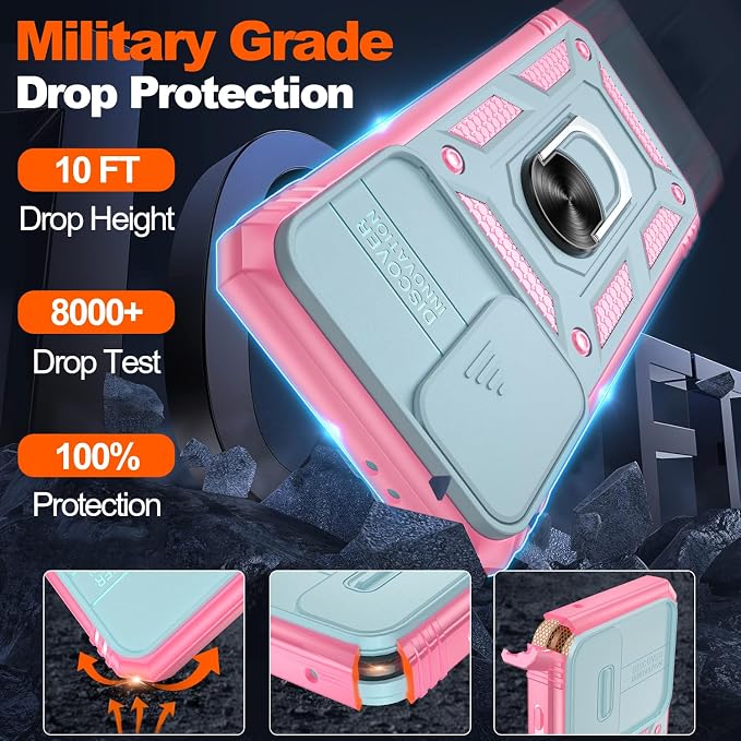 Gritup for Galaxy S21 Phone Case Military-Grade Shockproof with Kickstand | with 2 PCS Screen Protector, Slide Camera Cover, Heavy Duty Outdoor Protection Funda para Galaxy S 21 Cover-Green+Pink - Image 3