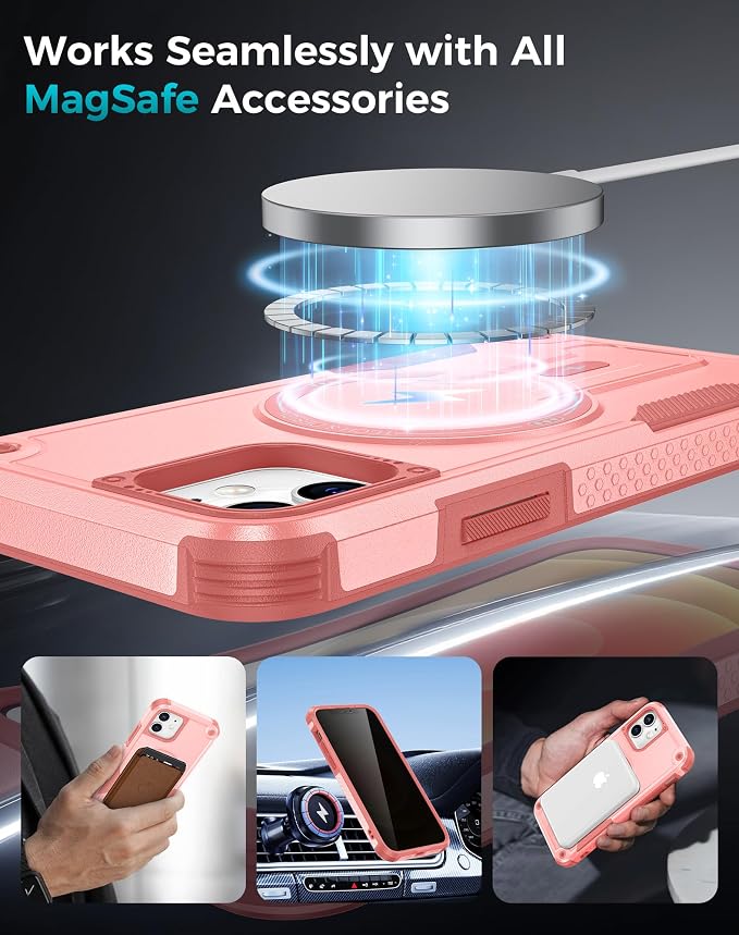 Goton 3 in 1 for iPhone 12 Case with Privacy Screen Protector Pink | Glass Camera Lens Protector,Compatible for MagSafe,Invisible Kickstand, Shockproof Phone Cover for iPhone12 - Image 6