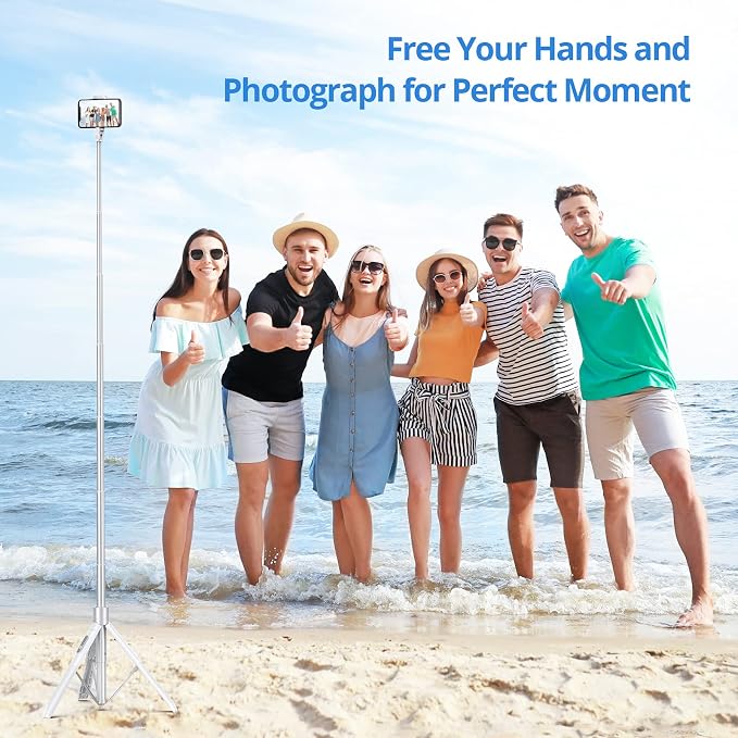 ATUMTEK 60" Selfie Stick Tripod, All in One Extendable Phone Tripod Stand with Bluetooth Remote 360° Rotation for iPhone and Android Phone Selfies, Video Recording, Vlogging, Live Streaming, White - Image 8