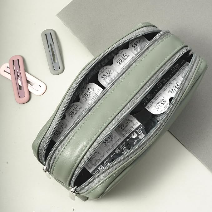 Portable Daily Contact Lens Case Organizer, Traveling Contact Cases Bag with Clearly Labeled R & L, Water-Resistant Disposable Contact Lens Dispenser, Storage up to 60 lenses(Green) - Image 2