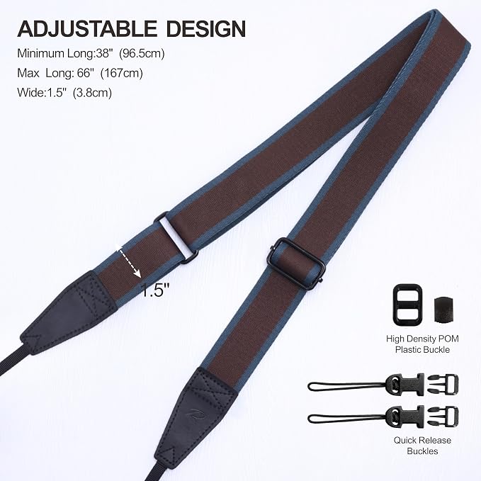 Padwa Lifestyle Adjustable Camera Strap - 1.5" Top Layer Cowhide Head Camera Straps for Photographers, Cotton Adjustable Neck Shoulder & Crossbody Strap Quick Release for All Cameras and Binoculars - Image 7