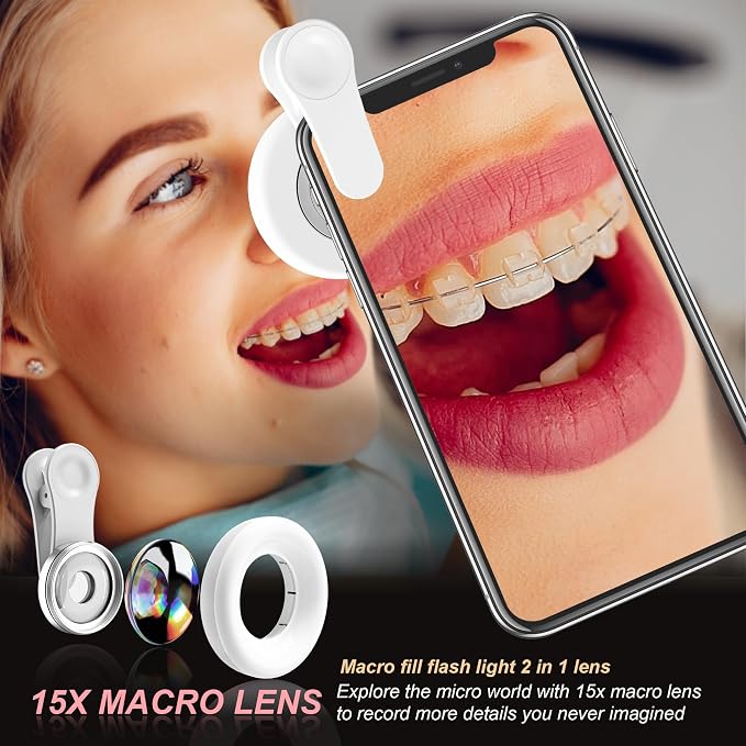 Macro Lens for iPhone and Android with Mini Clip Ring Light, Portable Rechargeable Dimming, for Smart Phone Photography, Camera Video Recording, VLOG - Image 2