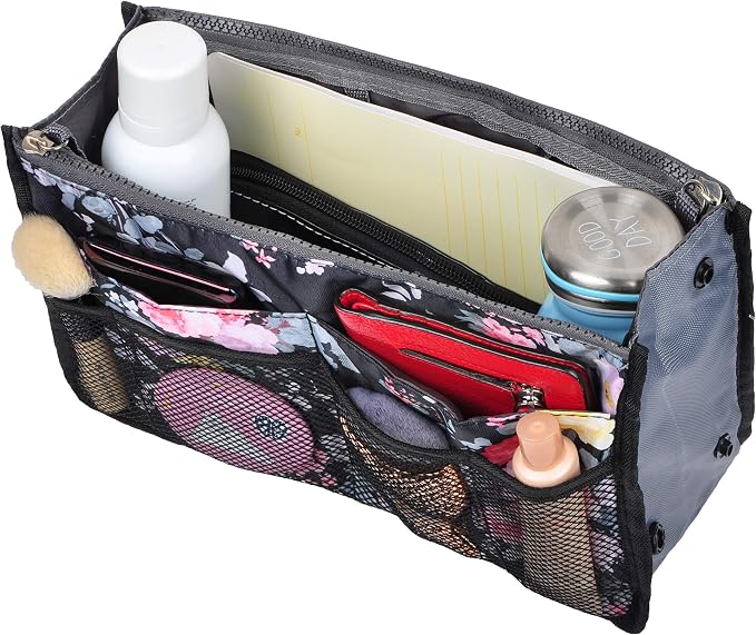 Vercord Purse Organizer Insert for Handbags Bag Organizers Inside Tote Pocketbook Women Nurse Nylon 13 Pockets Peony Flowers Medium - Image 6