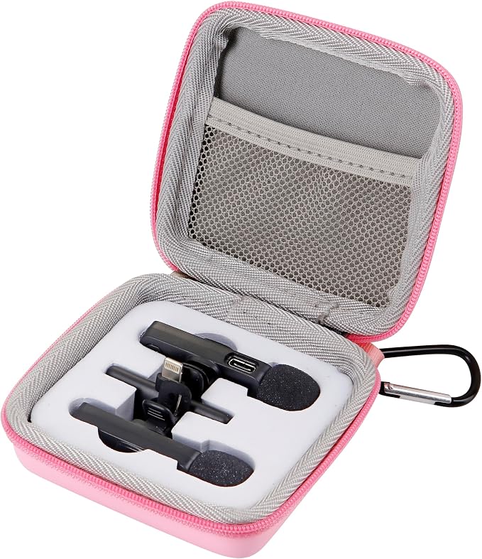 Hard Travel Carrying Mic Case Wireless Lavalier Microphone Case with 3 Slots for Wireless Lavalier Microphone Lapel clip-on Mic (Pink) - Image 2